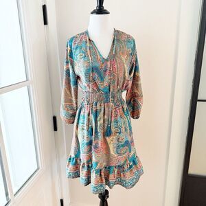 Paani Anthropologie Block Print Short Swing Mini Dress Size Small 2 4